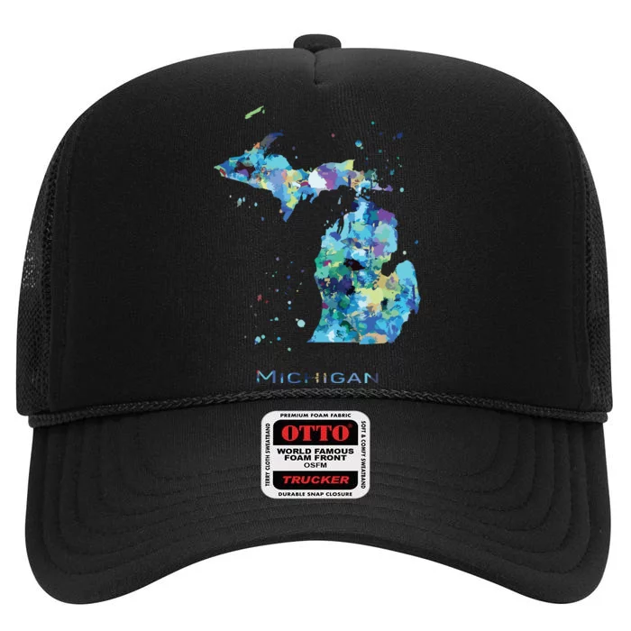 Michigan Map High Crown Mesh Trucker Hat