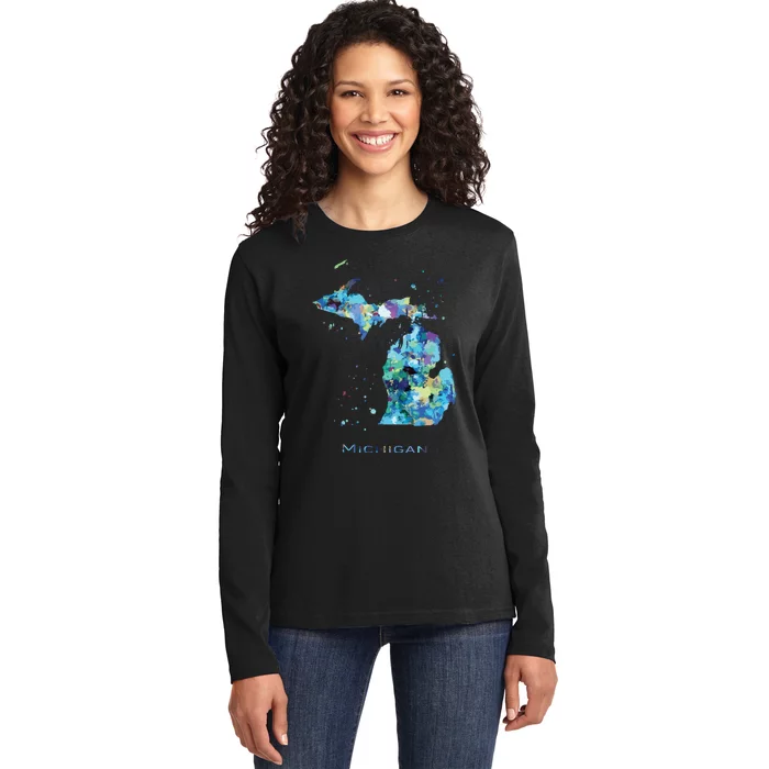 Michigan Map Ladies Long Sleeve Shirt