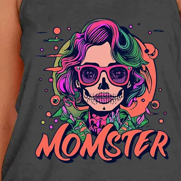 Momster Monster Mom Halloween Skeleton Spooky Women's Knotted Racerback Tank