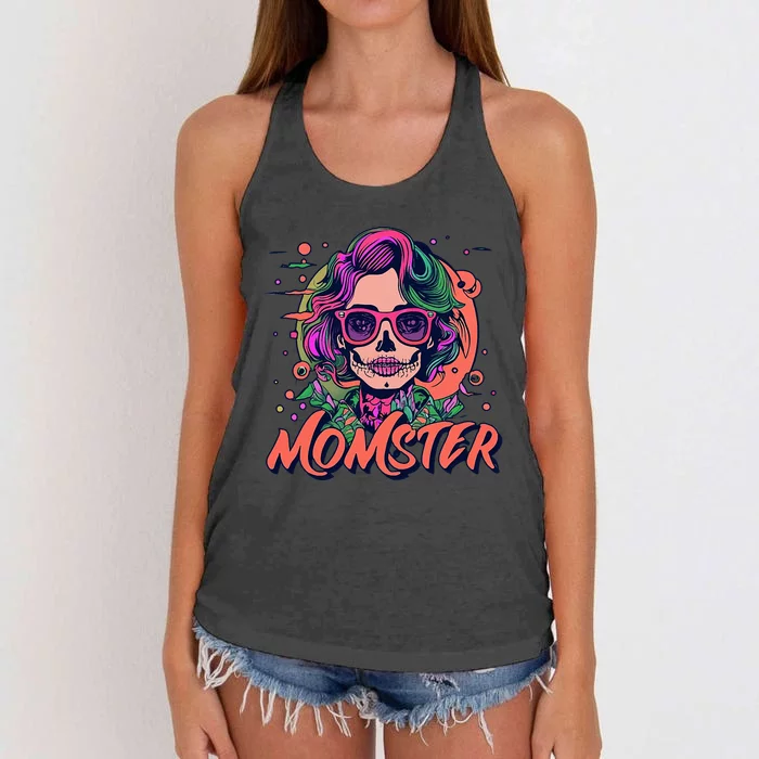 Momster Monster Mom Halloween Skeleton Spooky Women's Knotted Racerback Tank