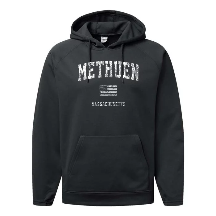 Methuen Massachusetts Ma Vintage American Flag Performance Fleece Hoodie