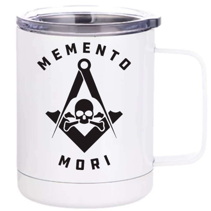 Memento Mori Masonic Symbol Black Skull Front & Back 12oz Stainless Steel Tumbler Cup