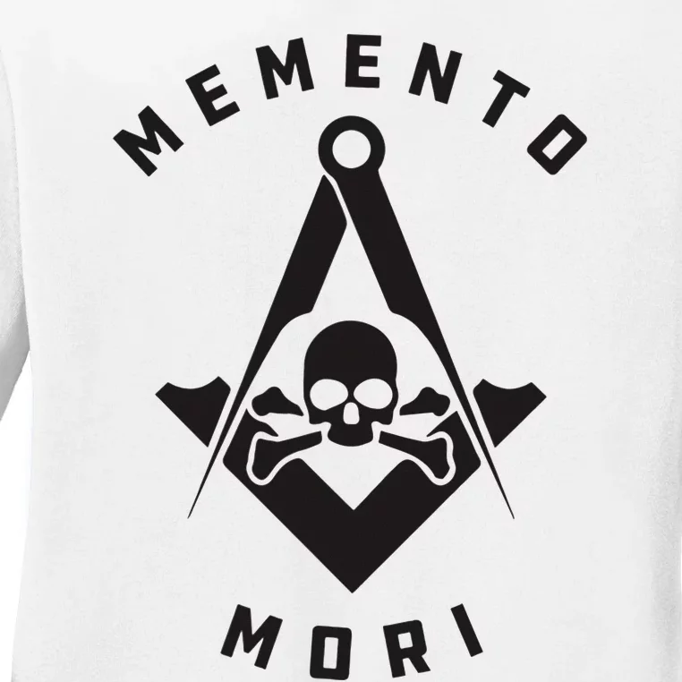 Memento Mori Masonic Symbol Black Skull Ladies Long Sleeve Shirt