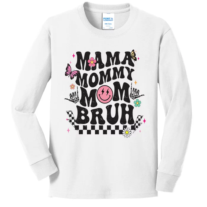 Mama Mommy Mom Bruh Mothers Day Groovy Vintage Funny Mother Kids Long Sleeve Shirt