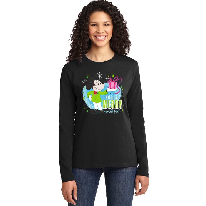 Mickey Mouse Merry And Bright Holiday Long Sleeve Ladies Long Sleeve Shirt