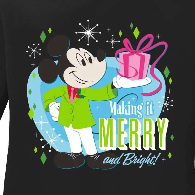 Mickey Mouse Merry And Bright Holiday Long Sleeve Ladies Long Sleeve Shirt