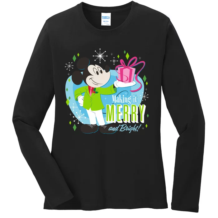 Mickey Mouse Merry And Bright Holiday Long Sleeve Ladies Long Sleeve Shirt