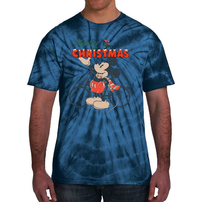 Mickey Mouse Merry Christmas Bicycle Retro Distressed Tie-Dye T-Shirt