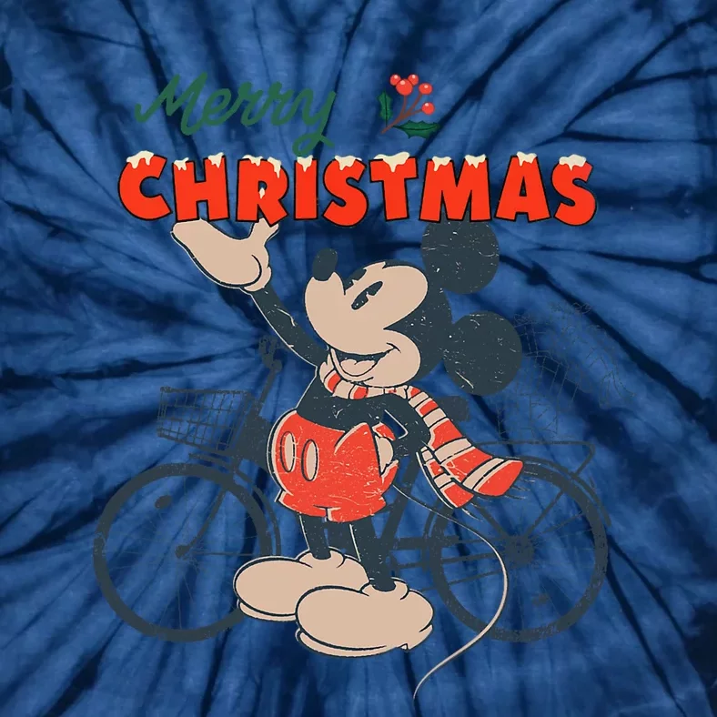 Mickey Mouse Merry Christmas Bicycle Retro Distressed Tie-Dye T-Shirt