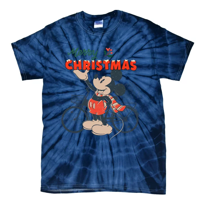 Mickey Mouse Merry Christmas Bicycle Retro Distressed Tie-Dye T-Shirt