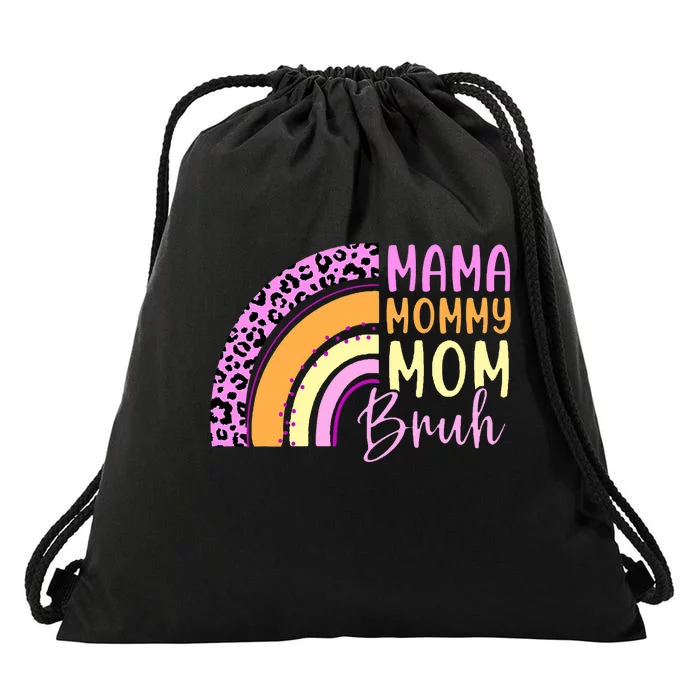 Mama Mommy Mom Bruh Cute Rainbow Drawstring Bag