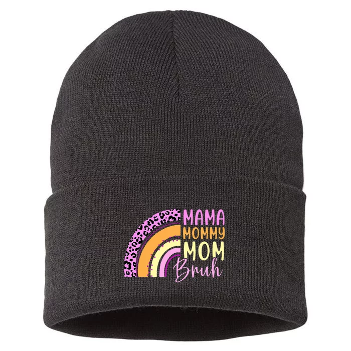 Mama Mommy Mom Bruh Cute Rainbow Sustainable Knit Beanie