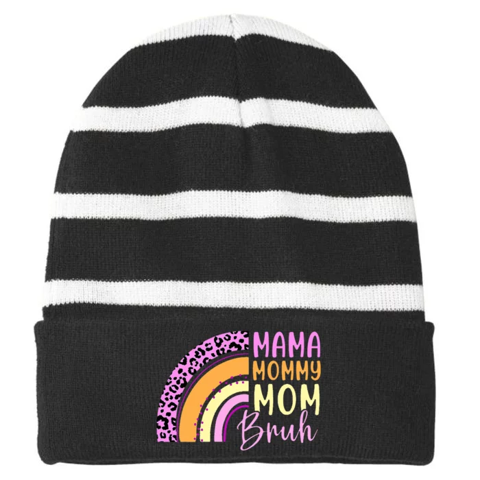 Mama Mommy Mom Bruh Cute Rainbow Striped Beanie with Solid Band