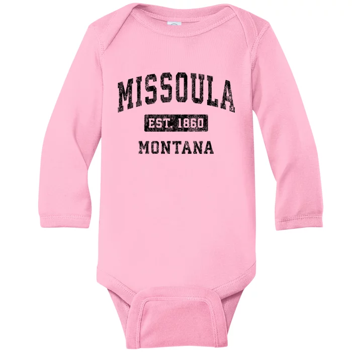 Missoula Montana Mt Vintage Established Sports Baby Long Sleeve Bodysuit