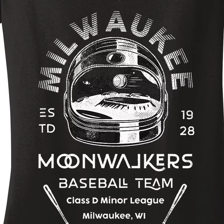 Milwaukee Moonwalkers Minor League Retro Baseball Team Women's V-Neck T-Shirt