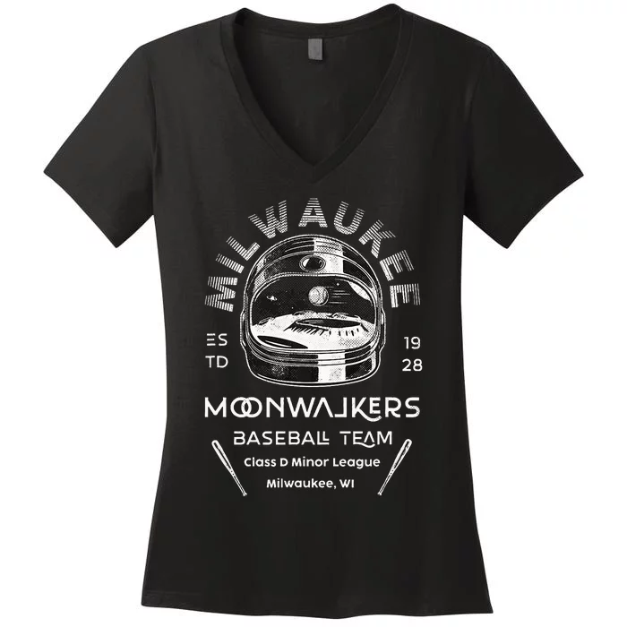 Milwaukee Moonwalkers Minor League Retro Baseball Team Women's V-Neck T-Shirt