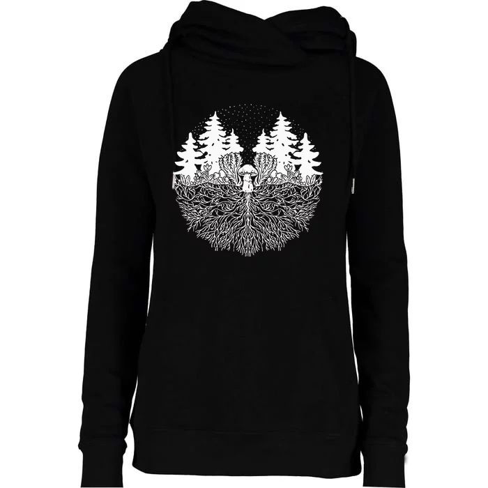 Mycelium Mushroom Womens Funnel Neck Pullover Hood