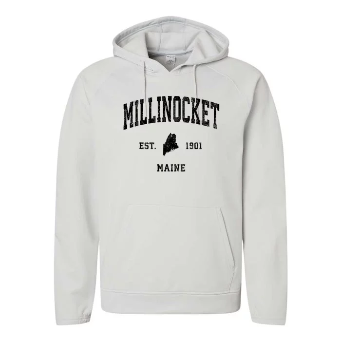 Millinocket Maine Me Vintage Athletic Performance Fleece Hoodie