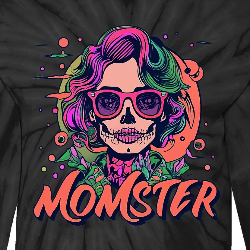 Momster Monster Mom Halloween Skeleton Spooky Mom Mama Tie-Dye Long Sleeve Shirt