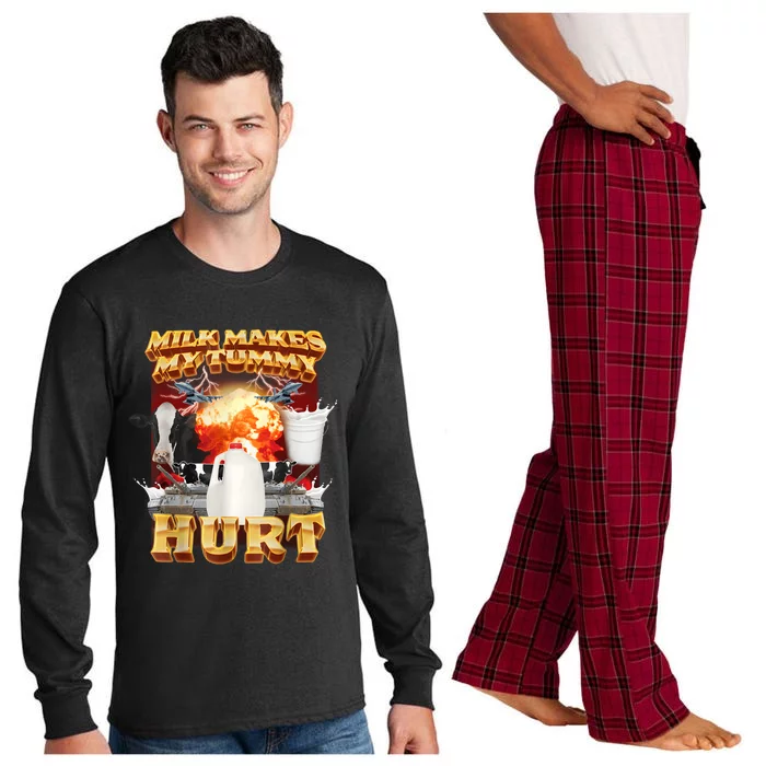 Milk Makes My Tummy Hurt Funny Meme Long Sleeve Pajama Set