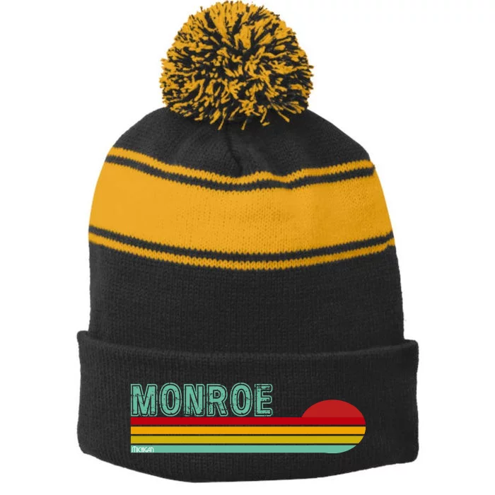 Monroe Michigan Stripe Pom Pom Beanie