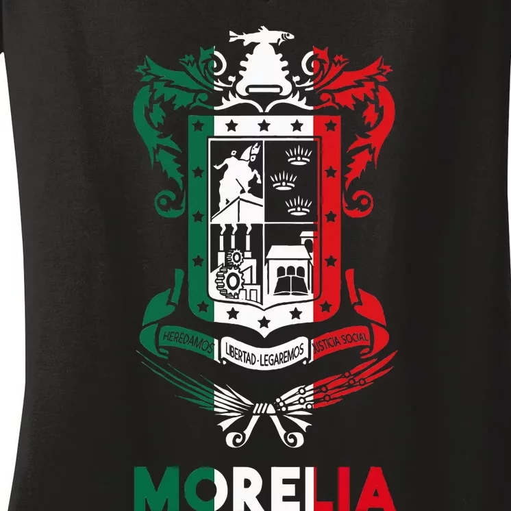 Morelia Michoacan Mexico Escudo Y Lema Arte Emblem Merch Women's V-Neck T-Shirt