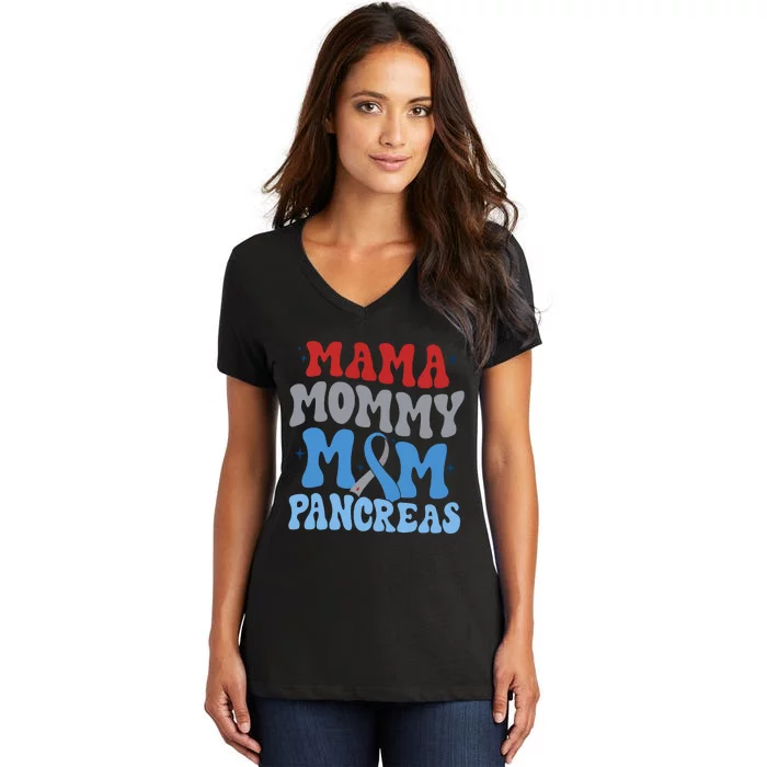 Mama Mommy Mom Pancrease Awareness Women's V-Neck T-Shirt