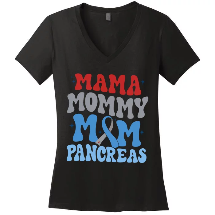 Mama Mommy Mom Pancrease Awareness Women's V-Neck T-Shirt