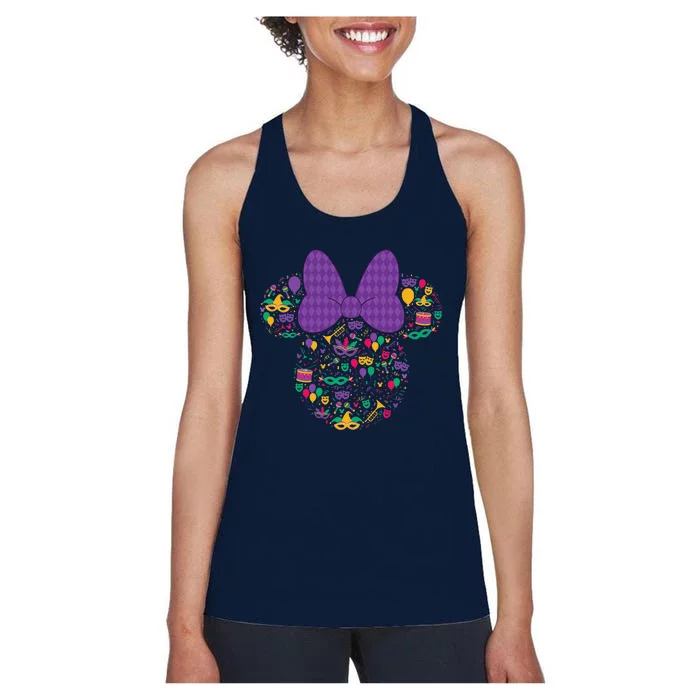 Minnie Mouse Mardi Gras Carnival Holiday Icon Women's Racerback Tank