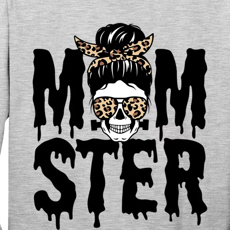 Momster Mom Monster Skull Bun Leopard Halloween Momster Gift Tall Long Sleeve T-Shirt