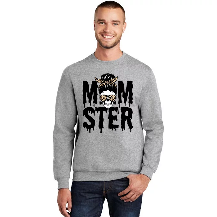 Momster Mom Monster Skull Bun Leopard Halloween Momster Gift Tall Sweatshirt