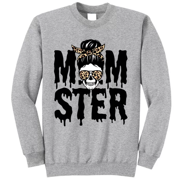 Momster Mom Monster Skull Bun Leopard Halloween Momster Gift Tall Sweatshirt