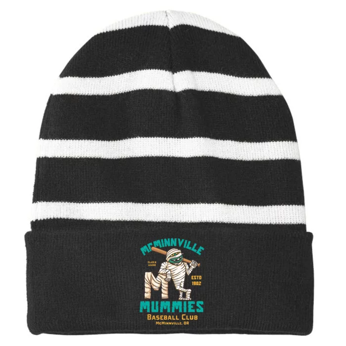 Mcminnville Mummies Minor League Retro Baseball Striped Beanie with Solid Band