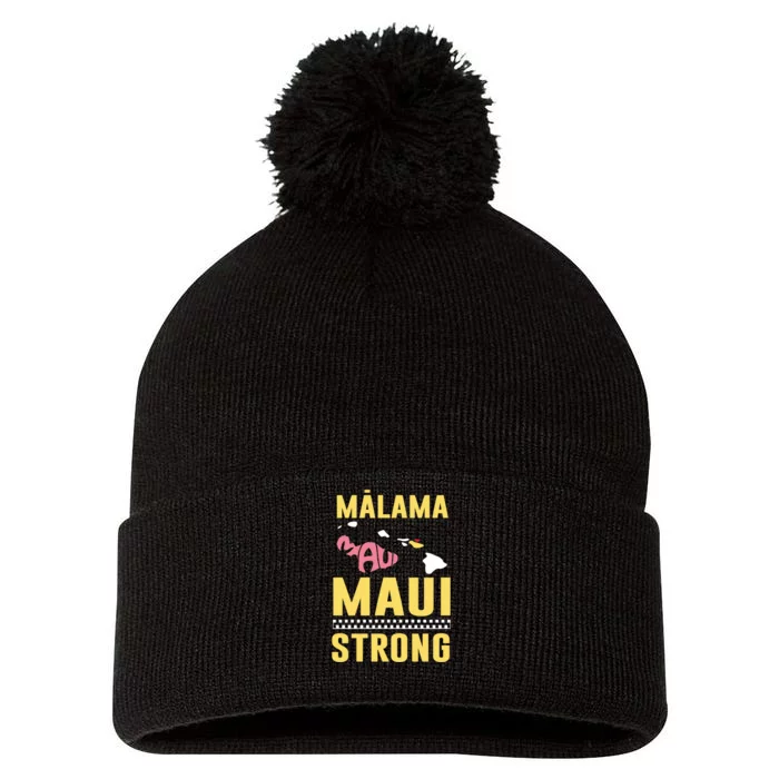 Malama Maui Malama Strong Hawaii Design Pom Pom 12in Knit Beanie