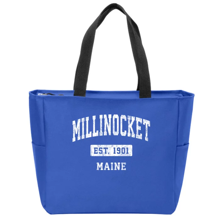 Millinocket Maine Me Vintage Sports Established Design Zip Tote Bag