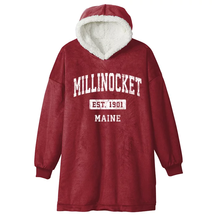 Millinocket Maine Me Vintage Sports Established Design Hooded Wearable Blanket