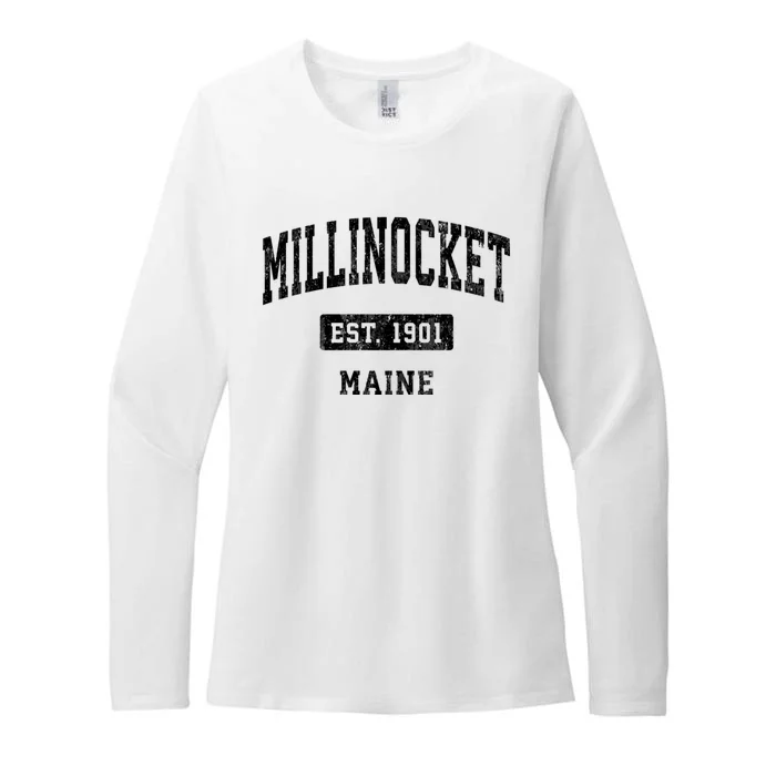 Millinocket Maine Me Vintage Sports Established Design Womens CVC Long Sleeve Shirt