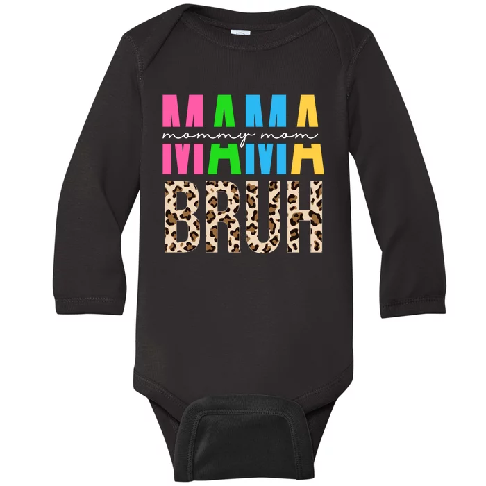 Mama Mommy Mom Bruh Cheetah Print Baby Long Sleeve Bodysuit