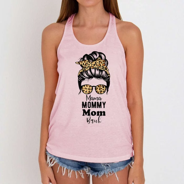 Mama Mommy Mom Bruh Me Messy Bun Momlife Mothers Day Women's Knotted Racerback Tank