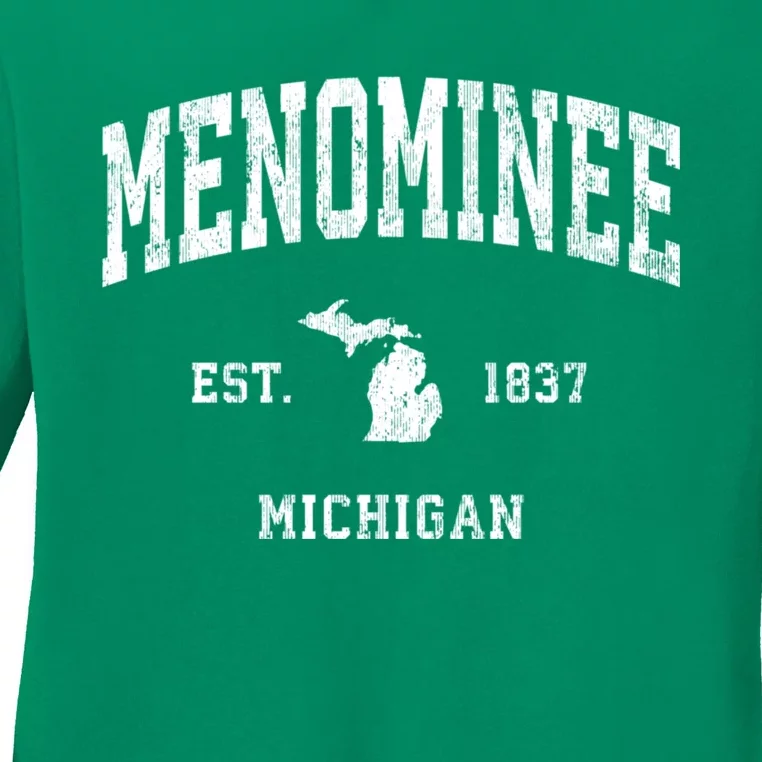 Menominee Michigan Mi Vintage Athletic Sports Ladies Long Sleeve Shirt