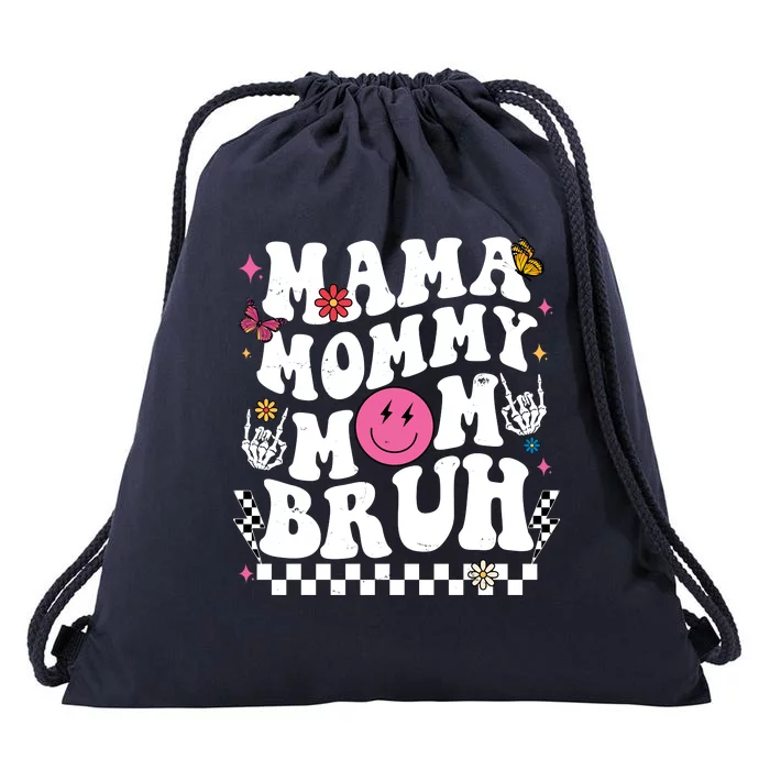 Mama Mommy Mom Bruh Retro Smile Face Drawstring Bag