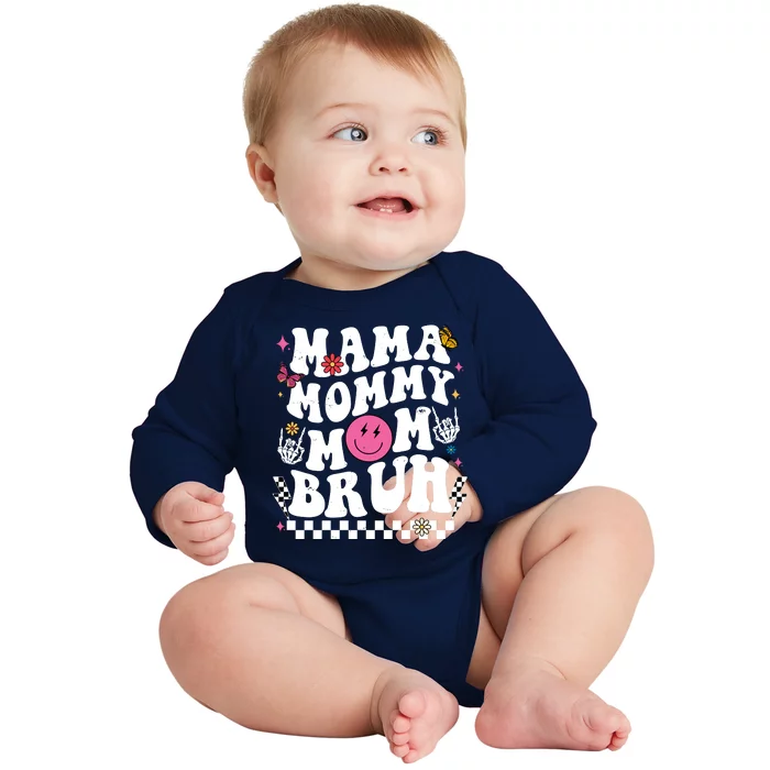 Mama Mommy Mom Bruh Retro Smile Face Baby Long Sleeve Bodysuit