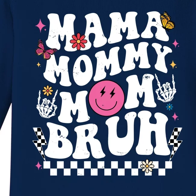 Mama Mommy Mom Bruh Retro Smile Face Baby Long Sleeve Bodysuit