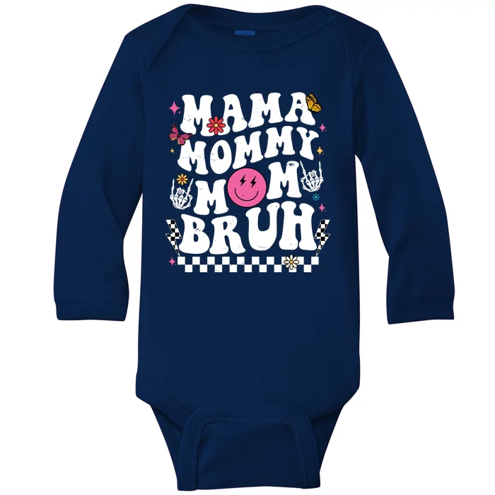 Mama Mommy Mom Bruh Retro Smile Face Baby Long Sleeve Bodysuit