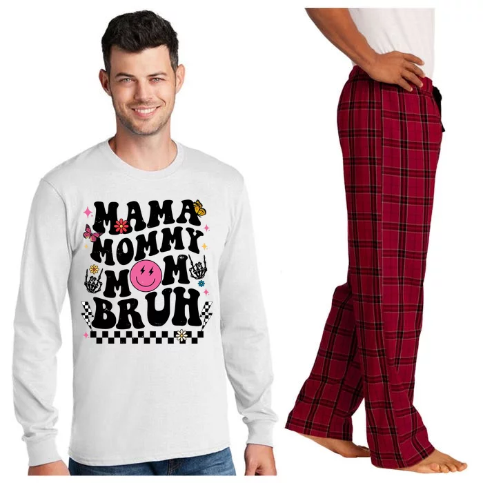 Mama Mommy Mom Bruh Retro Smile Face Long Sleeve Pajama Set