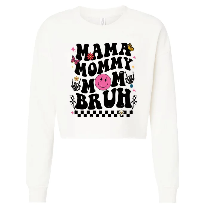 Mama Mommy Mom Bruh Retro Smile Face Cropped Pullover Crew