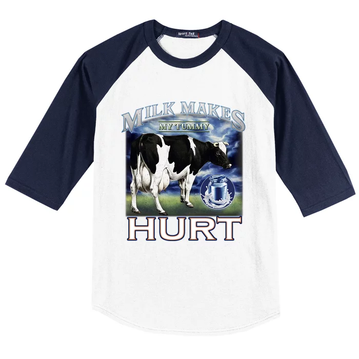 Milk Makes My Tummy Hurt Funny Meme Lactose Tolerant Gift Baseball Sleeve Shirt