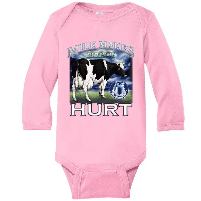 Milk Makes My Tummy Hurt Funny Meme Lactose Tolerant Gift Baby Long Sleeve Bodysuit