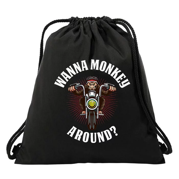 Monkey Motorcycle Drawstring Bag