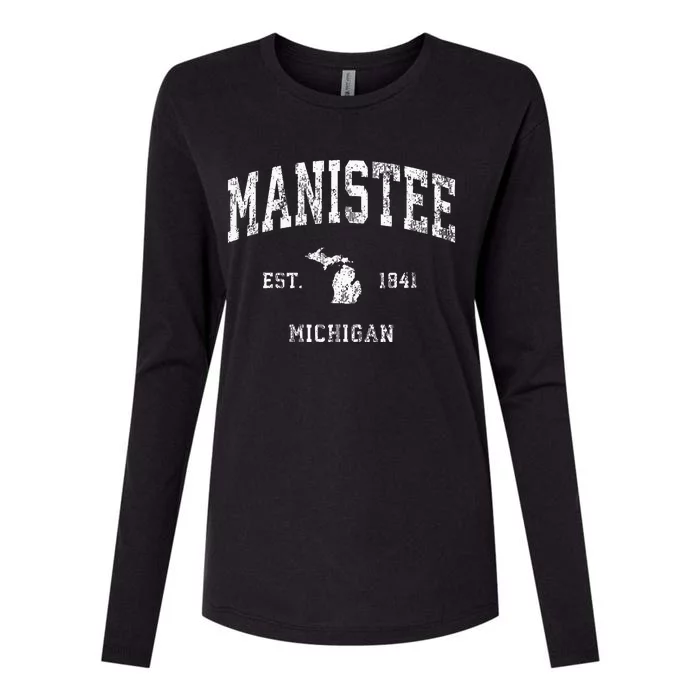 Manistee Michigan Mi Vintage Athletic Sports Design Womens Cotton Relaxed Long Sleeve T-Shirt